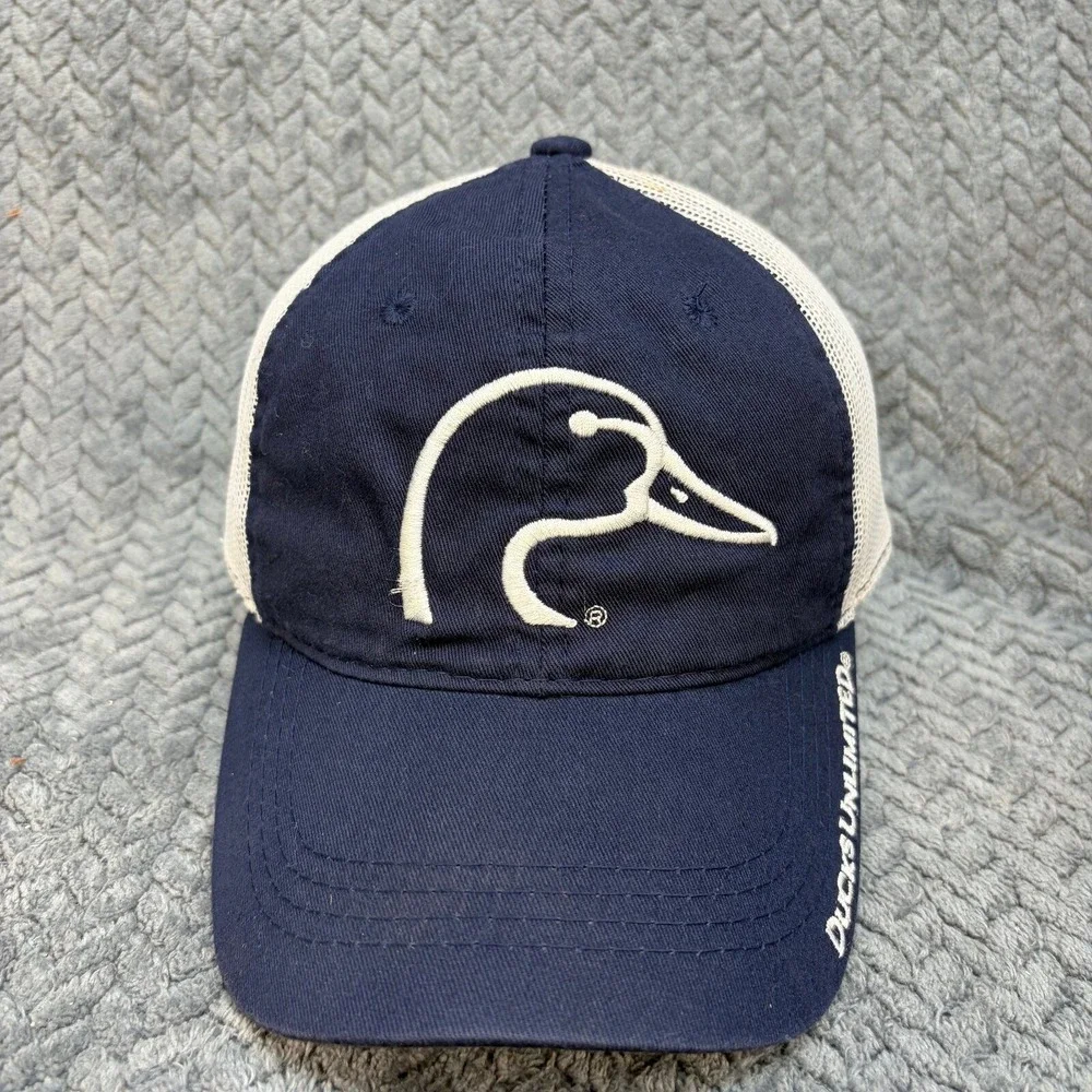 Ducks Unlimited Outdoor Cap Trucker Hat Navy Blue White Mesh Adjustable 0867